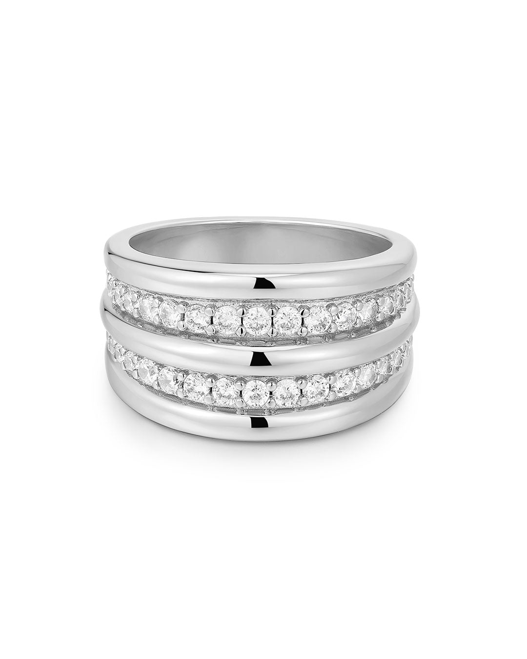 Pavé Ridged Positano Ring in Silver — alternate view