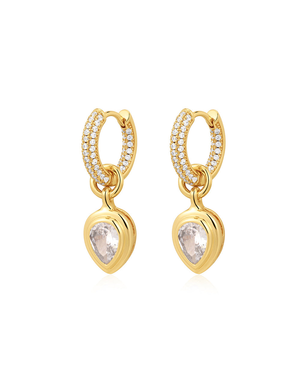 Pear Double Bezel Charm Huggies in Gold