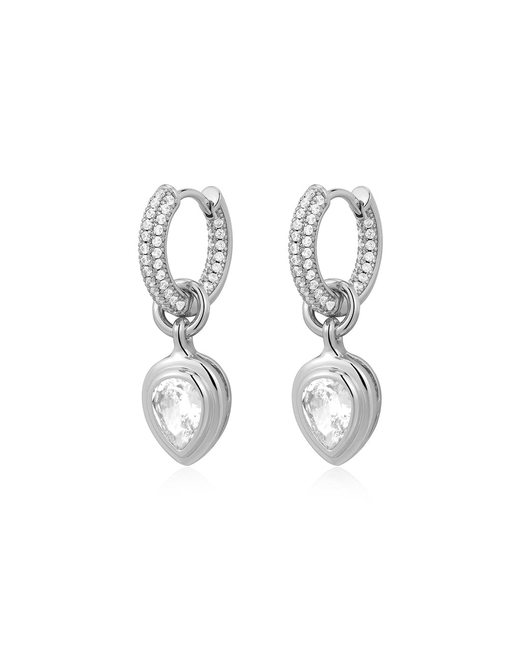Pear Double Bezel Charm Huggies in Silver — alternate view