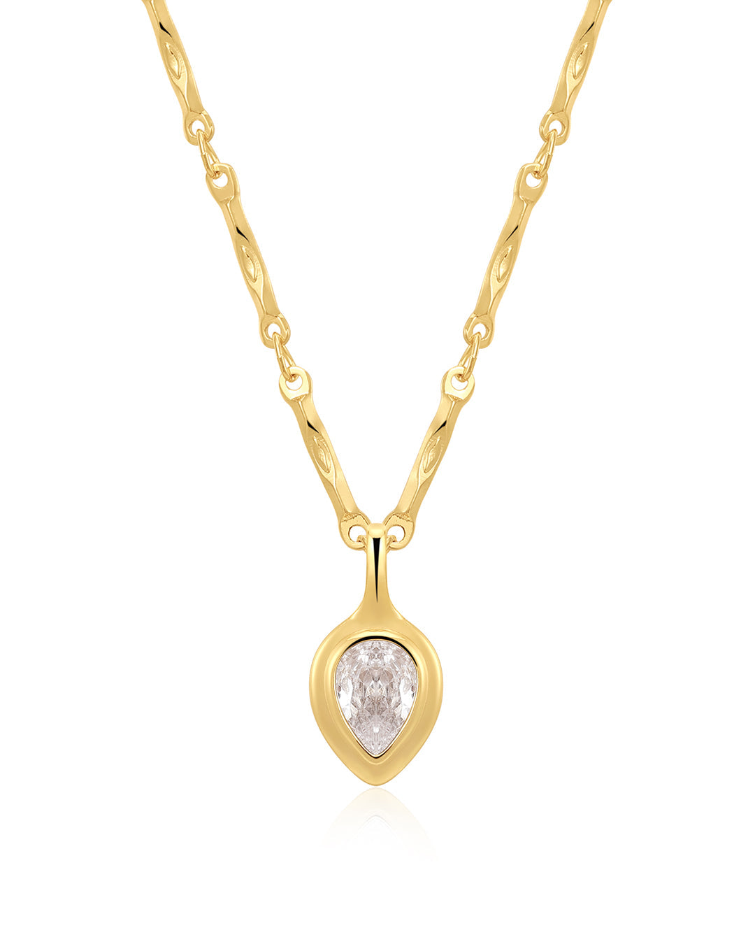 Pear Double Bezel Charm Necklace in Gold