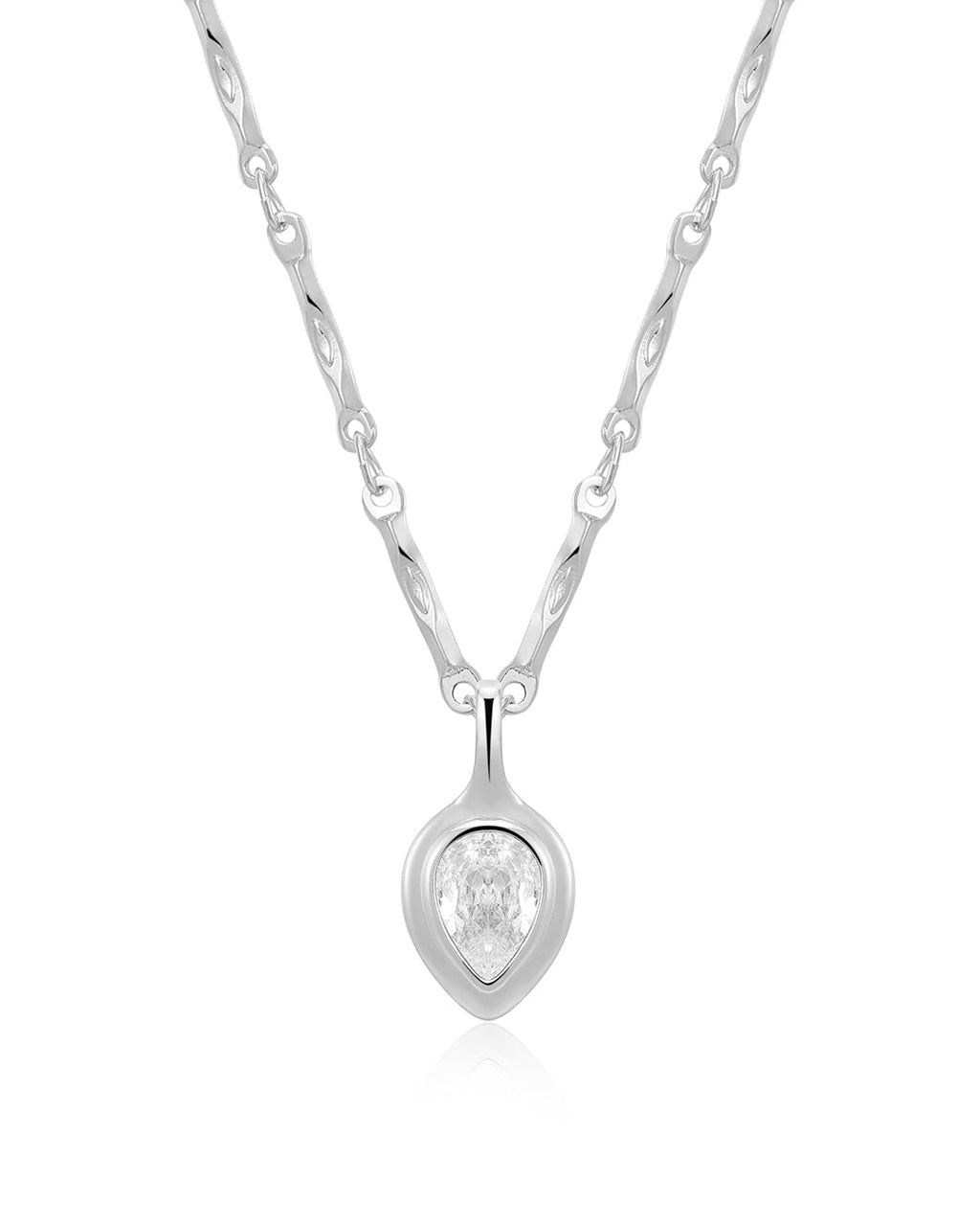 Pear Double Bezel Charm Necklace in Silver — alternate view