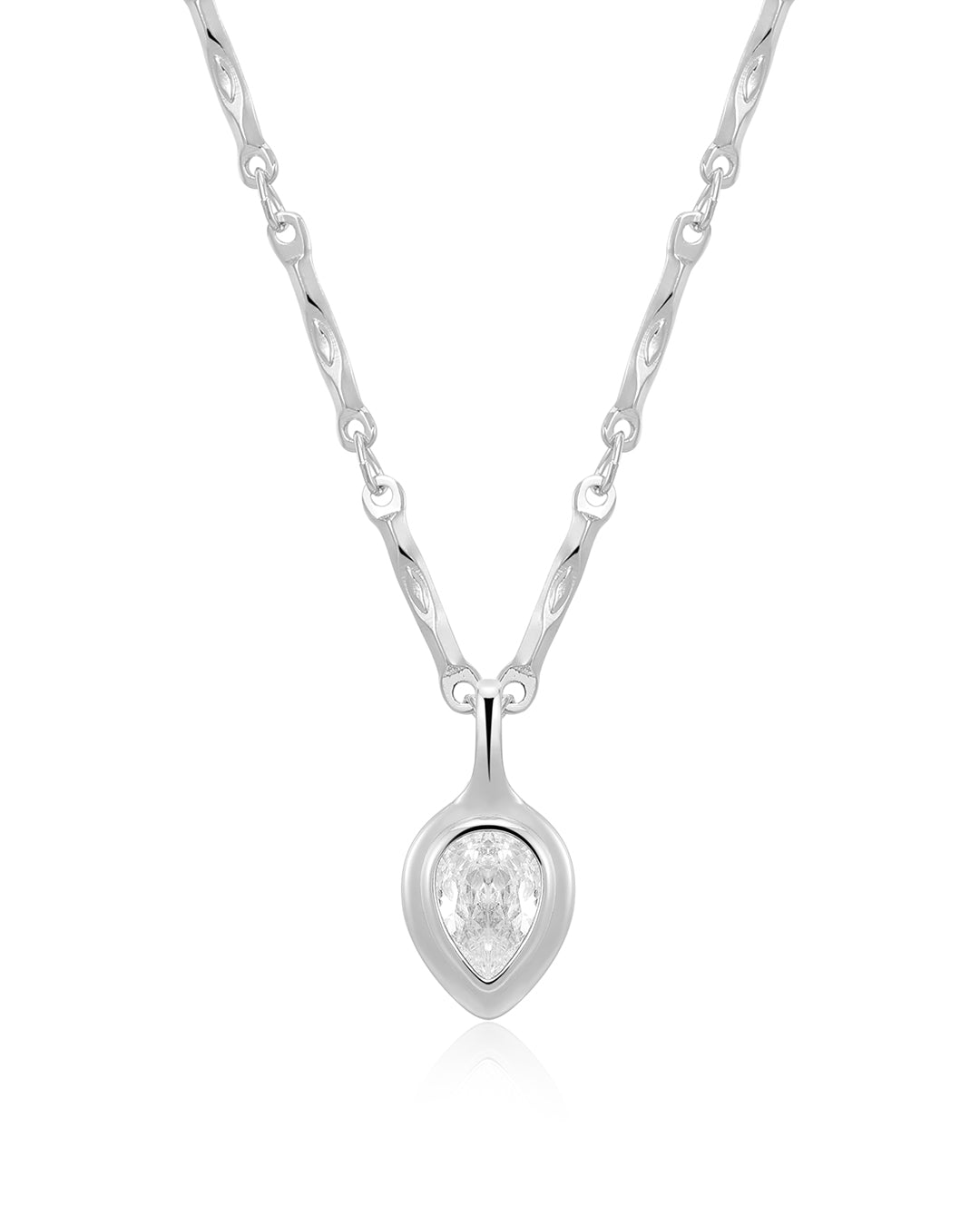 Pear Double Bezel Charm Necklace in Silver — alternate view