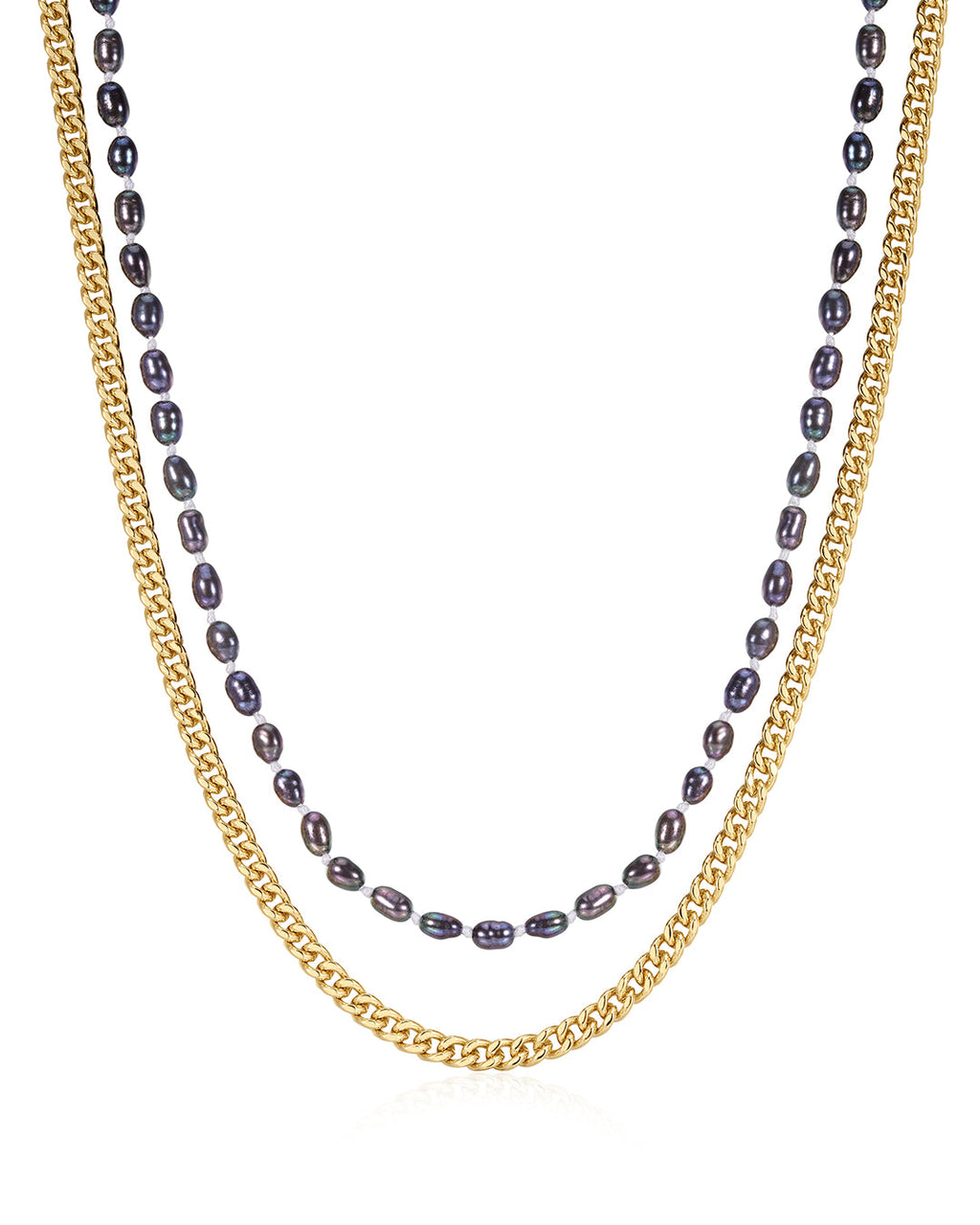 Pearl Chain Necklace Set in Gold