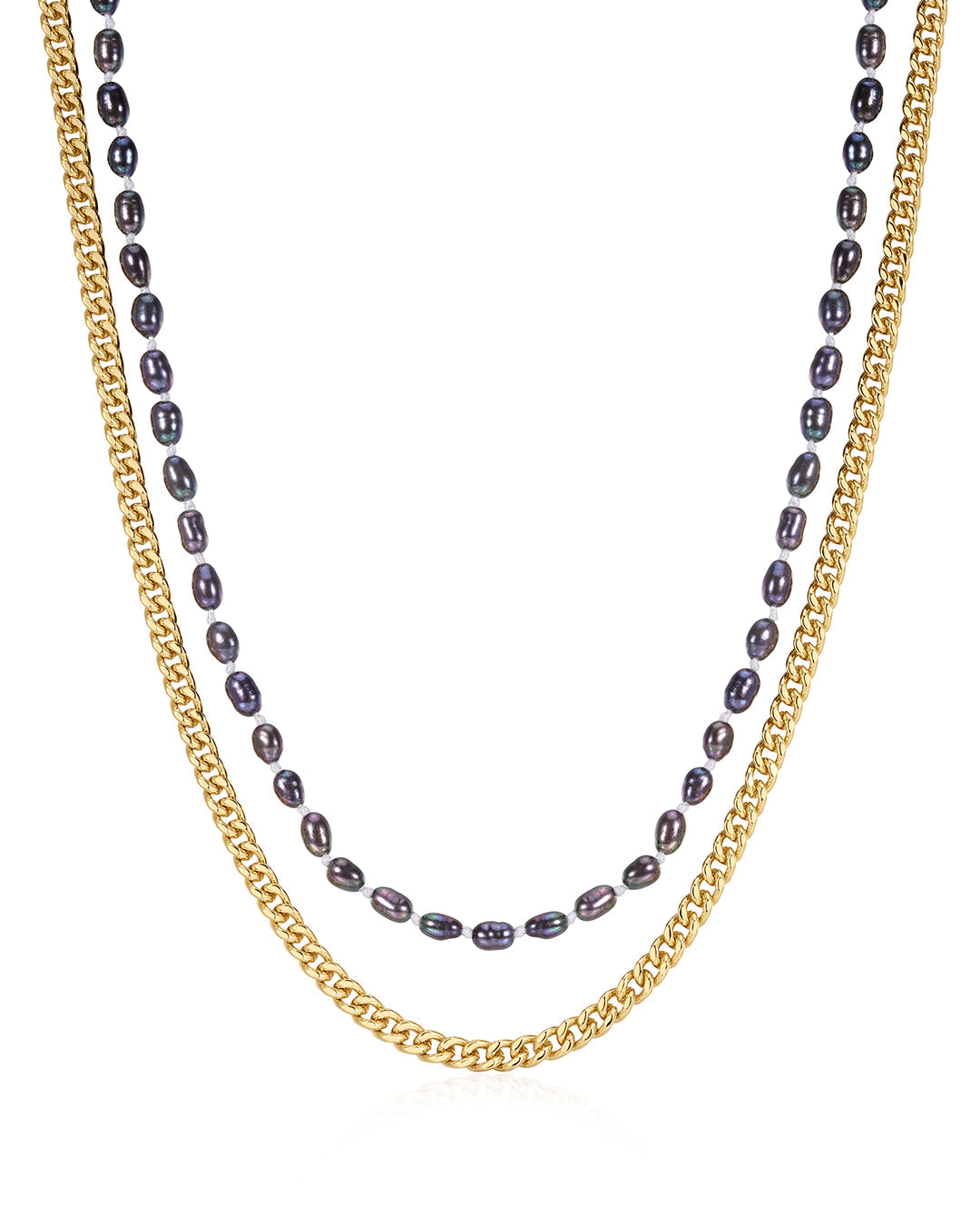 Pearl Chain Necklace Set in Gold