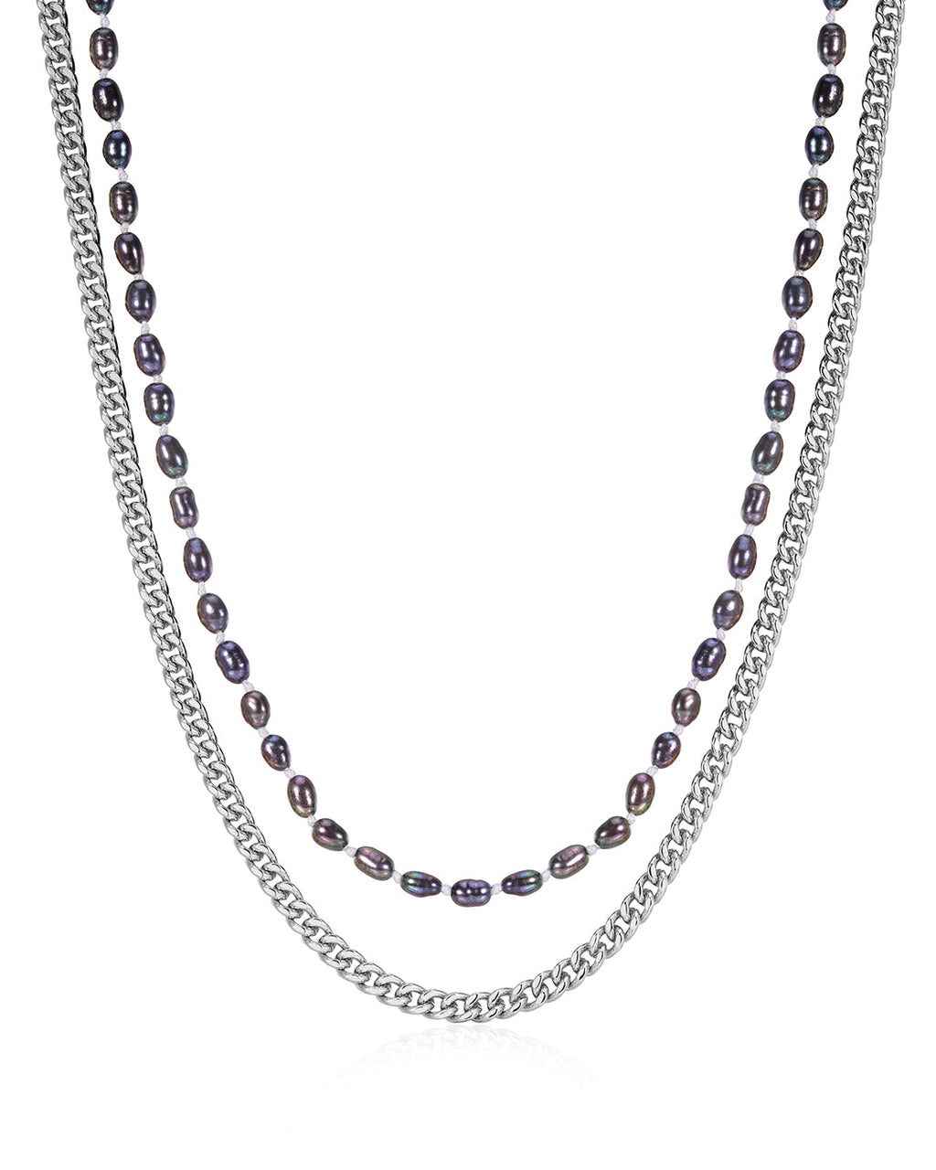 Pearl Chain Necklace Set in Silver — alternate view