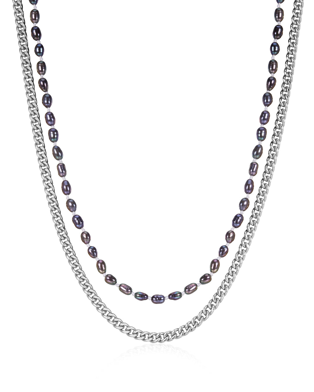 Pearl Chain Necklace Set in Silver — alternate view