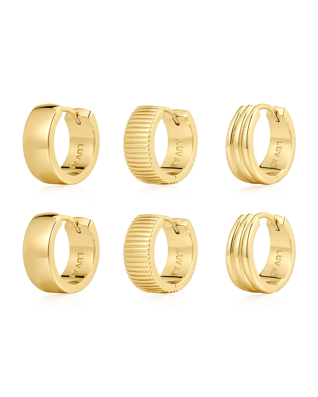 Remy Ridged Huggies Set in Gold - Earrings