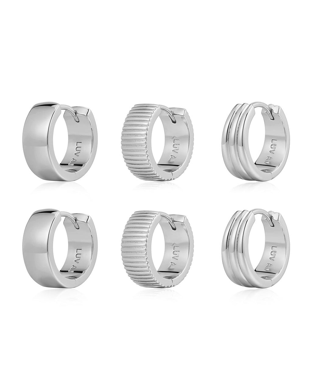 Remy Ridged Huggies Set in Silver - Earrings — alternate view