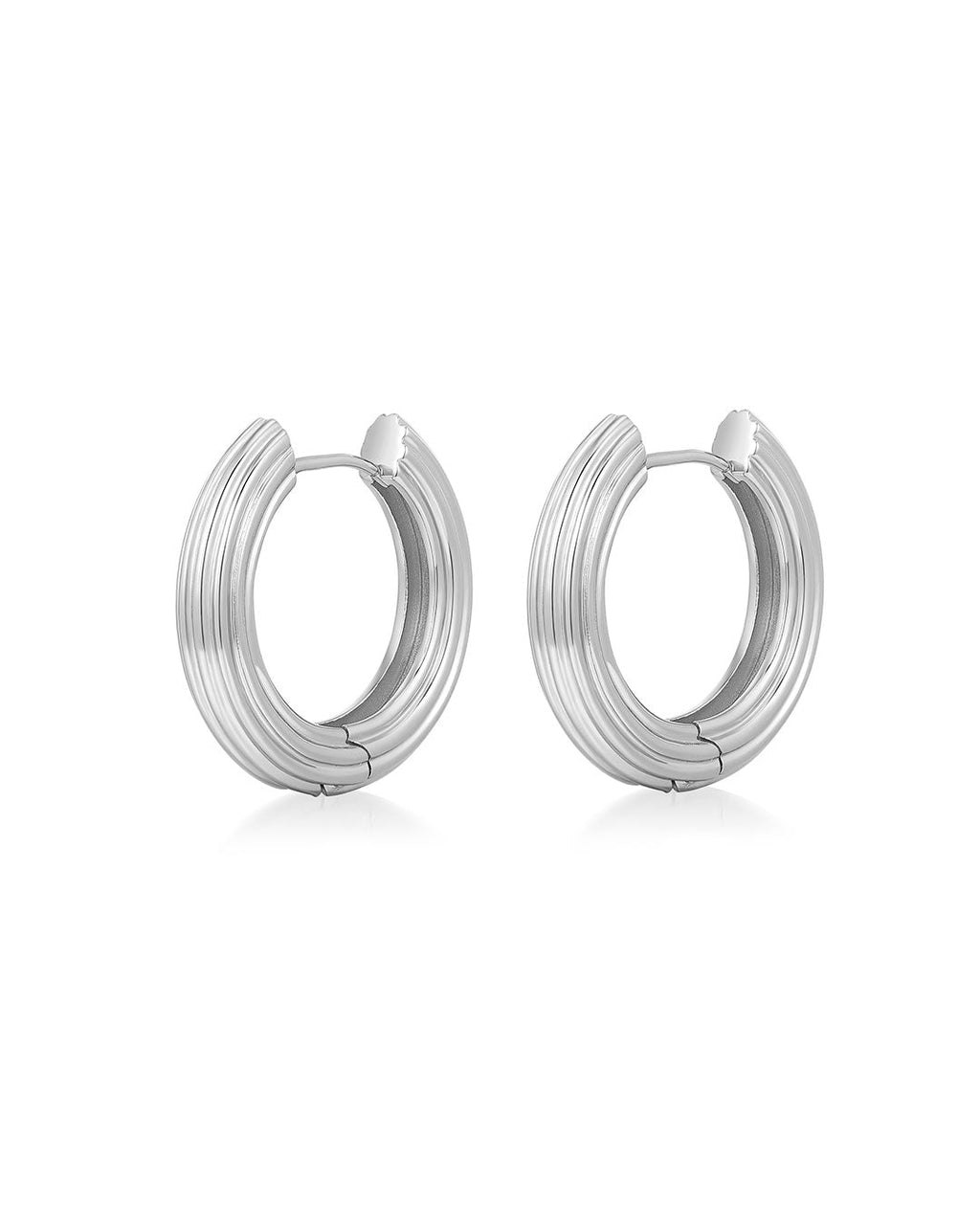 Ridged Amalfi Hinge Hoops in Silver — alternate view