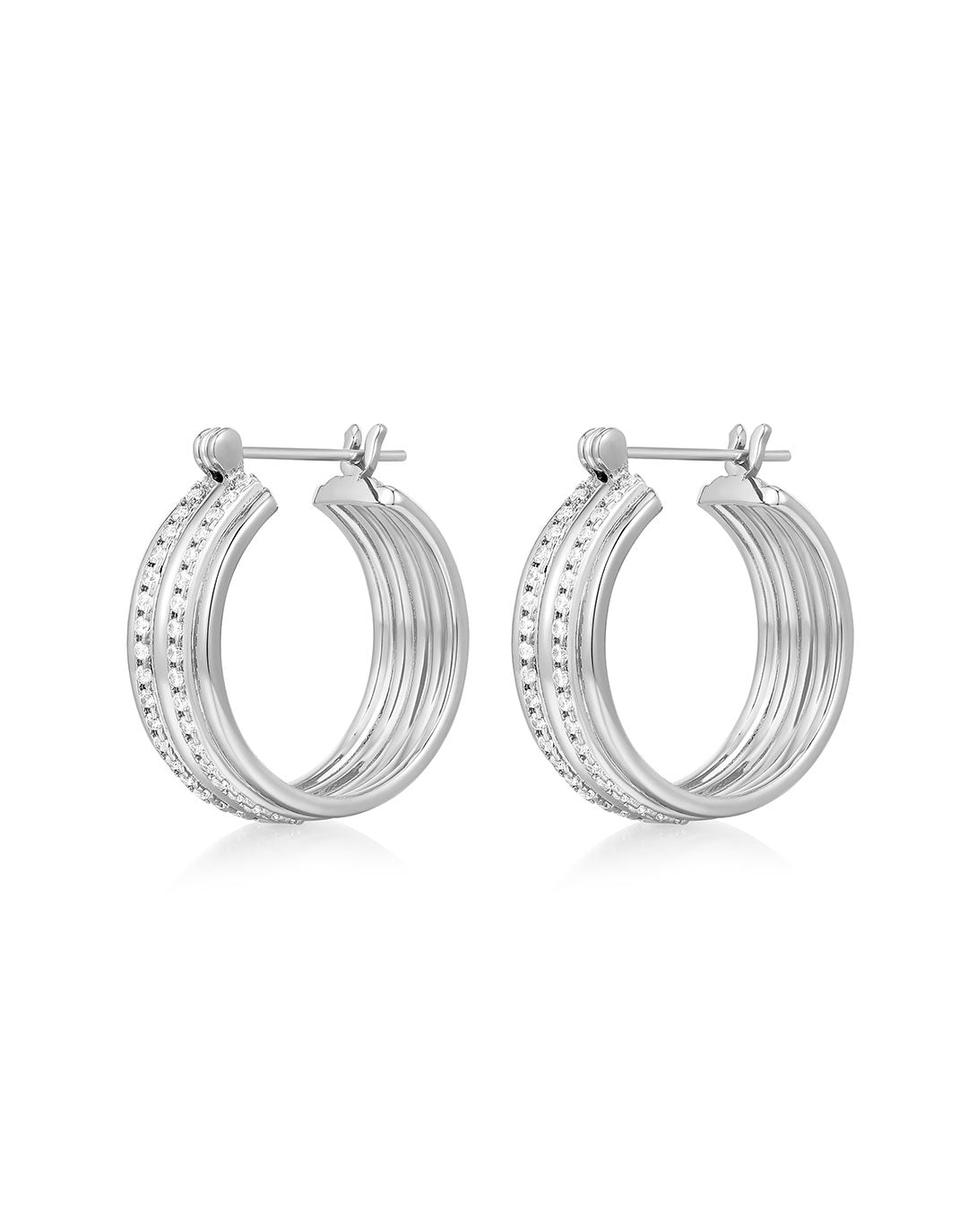 Ridged Positano Hoops in Silver — alternate view