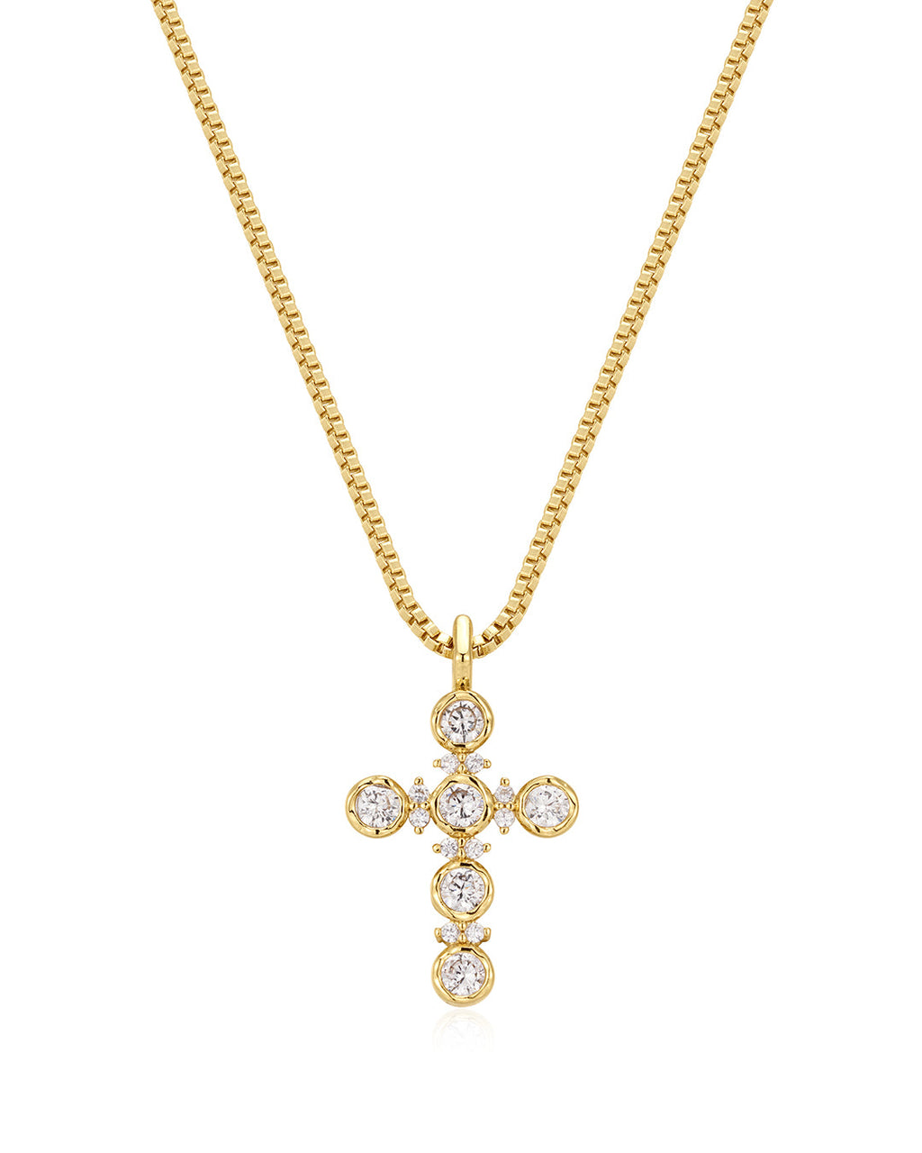 Rosette Cross Charm Necklace in Rose Gold