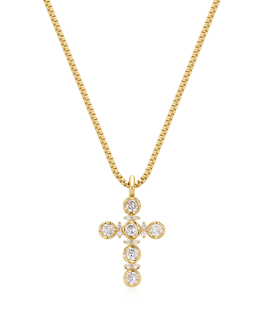 Rosette Cross Charm Necklace in Rose Gold