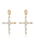 Baguette Cross Earrings - Gold
