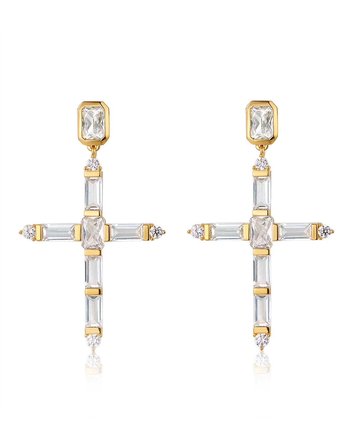 Baguette Cross Earrings - Gold