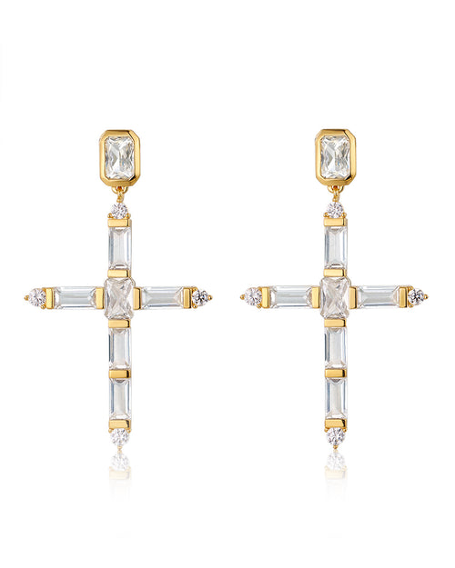 Baguette Cross Earrings - Gold