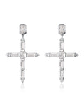 Baguette Cross Earrings - Silver