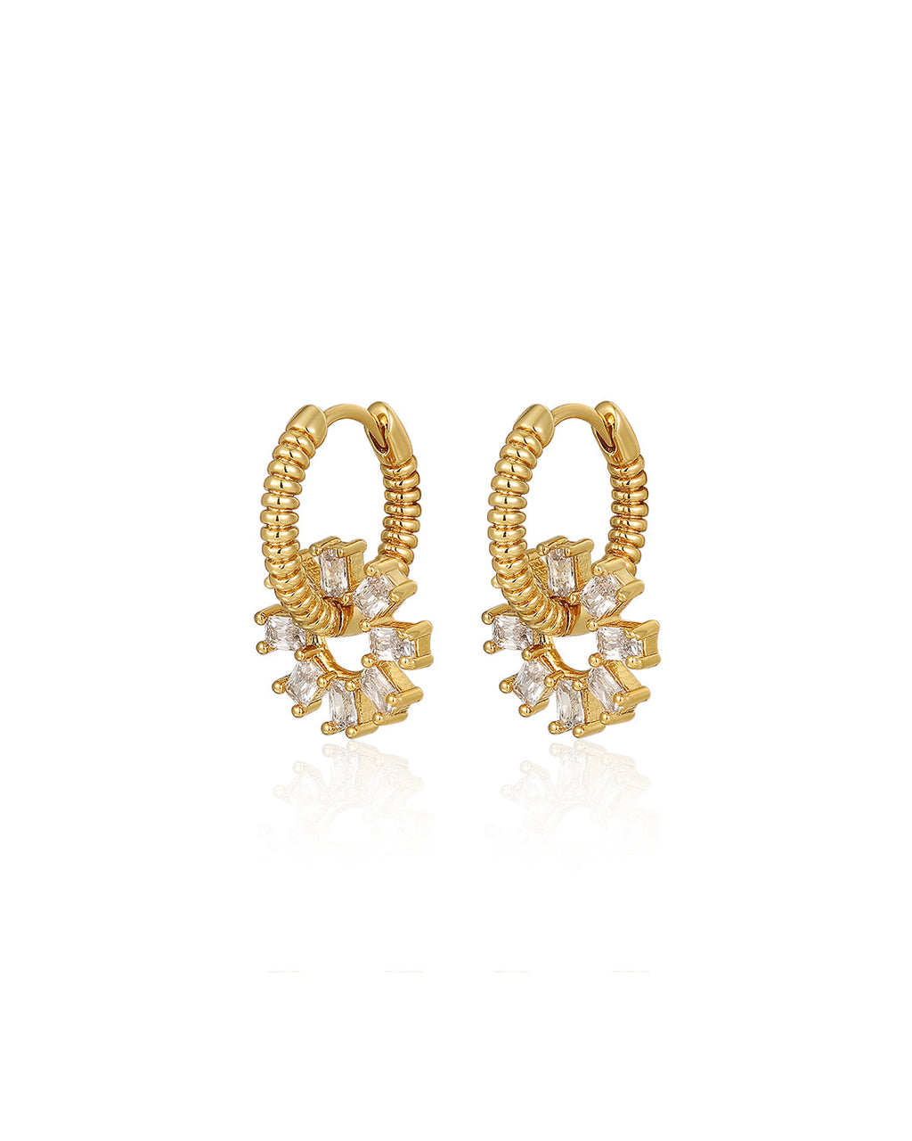 Baguette Washer Huggies - Gold - Earrings
