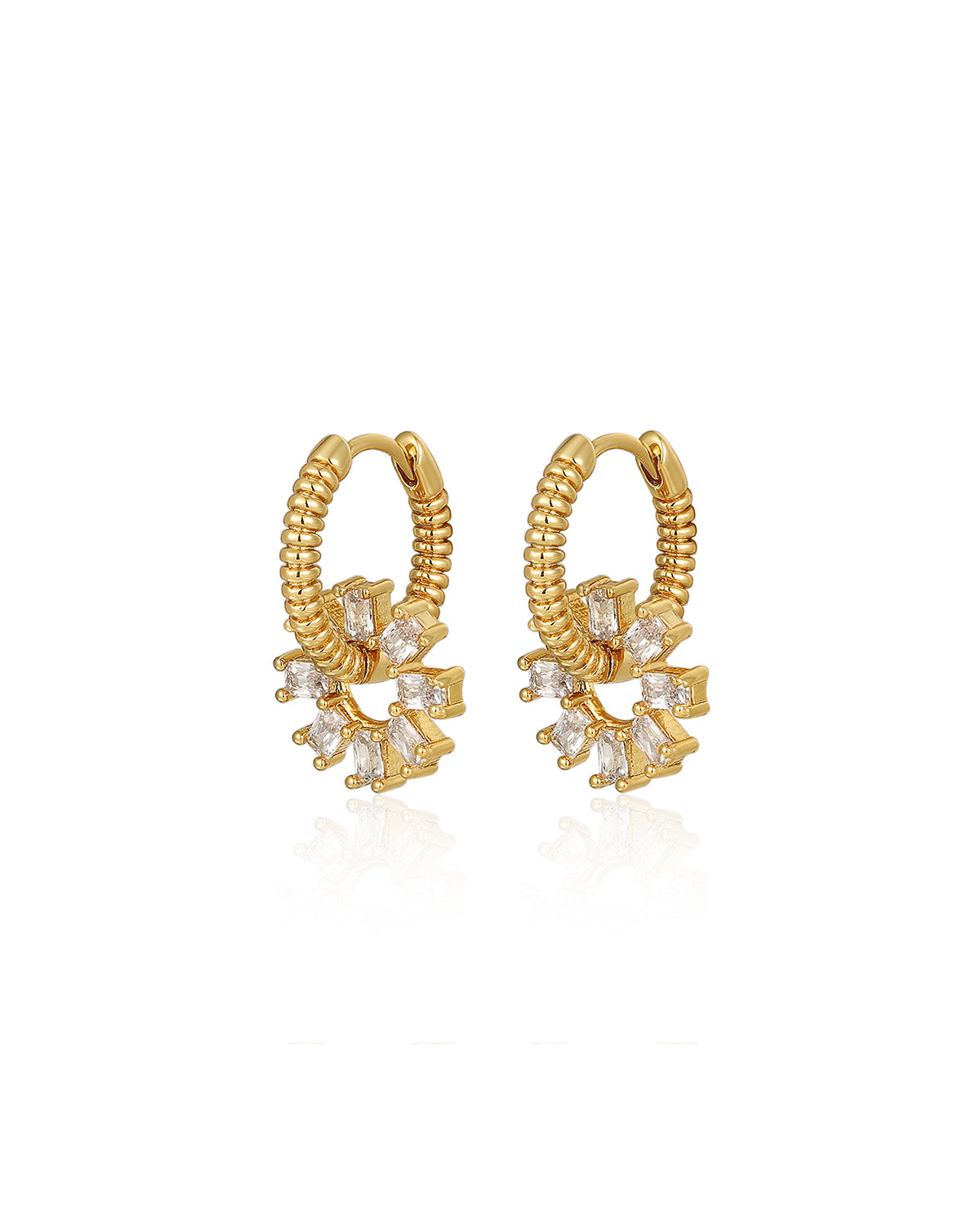 Baguette Washer Huggies - Gold - Earrings