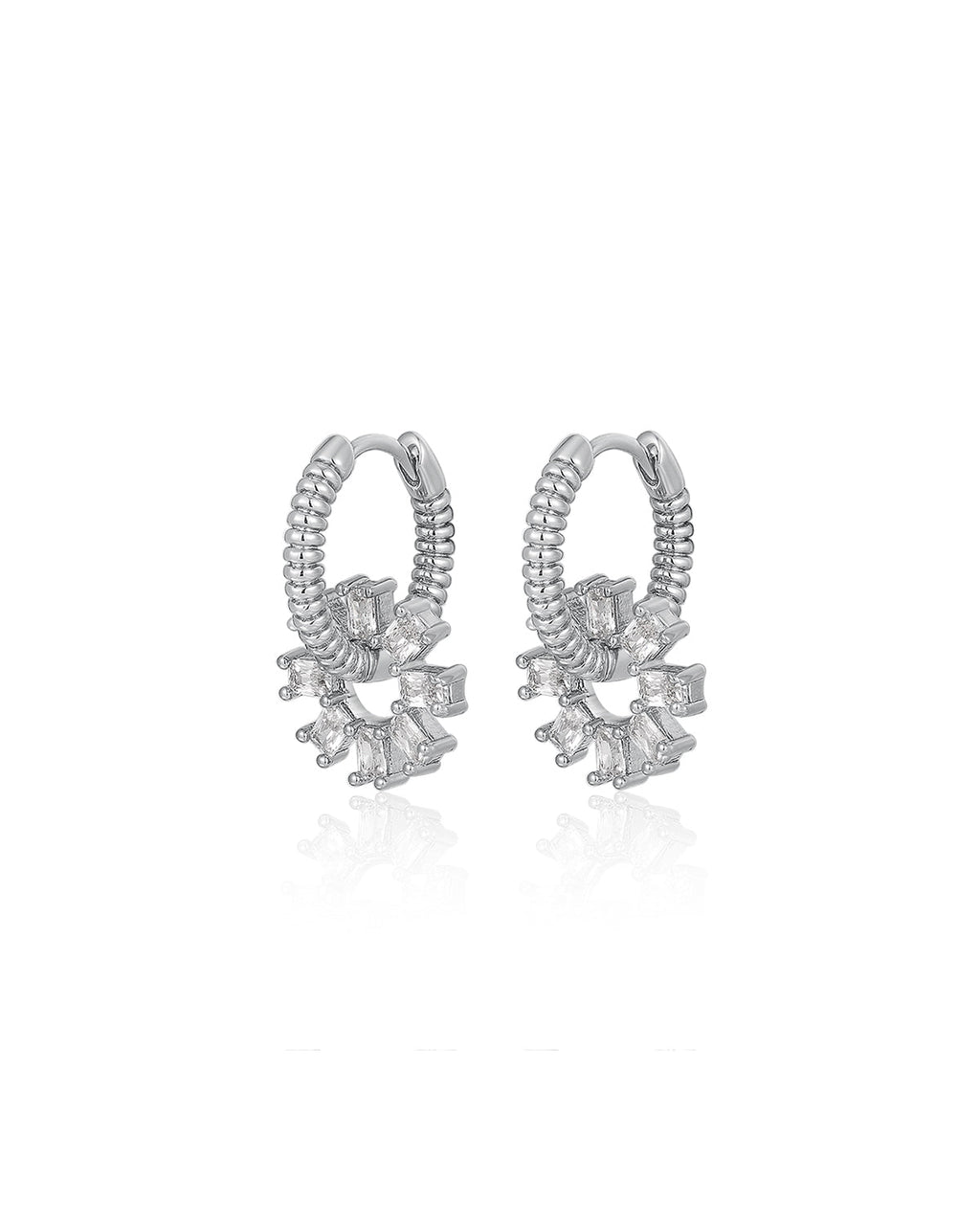 Baguette Washer Huggies - Silver - Earrings