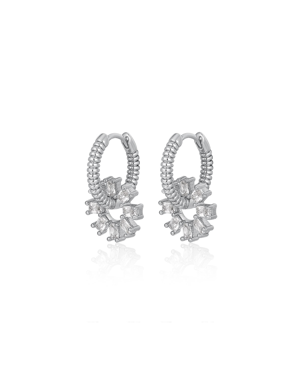 Baguette Washer Huggies - Silver - Earrings