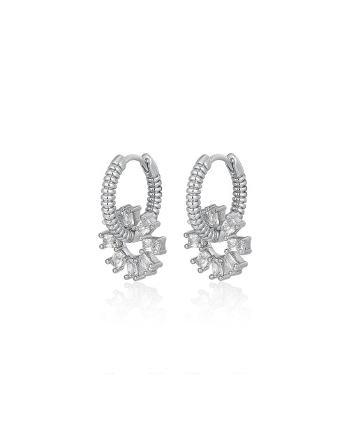 Baguette Washer Huggies - Silver - Earrings