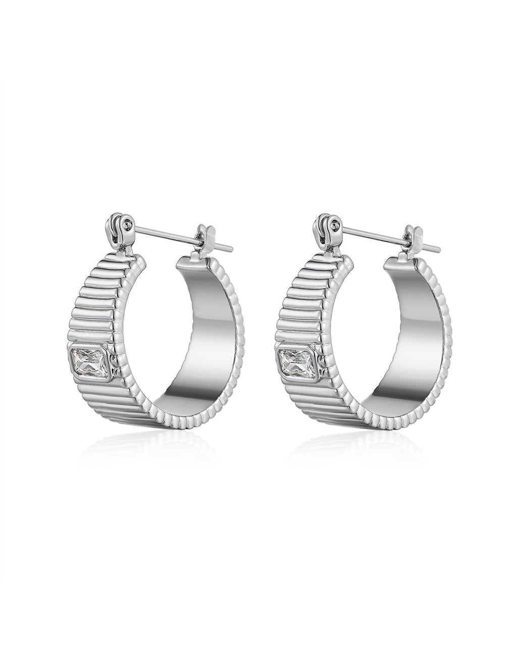 Francois Ridged Hoops - Silver