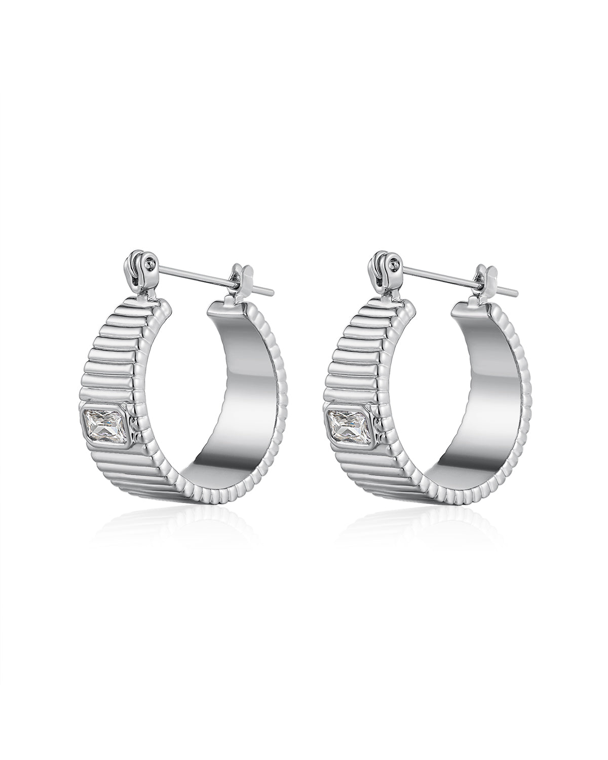 Francois Ridged Hoops - Silver