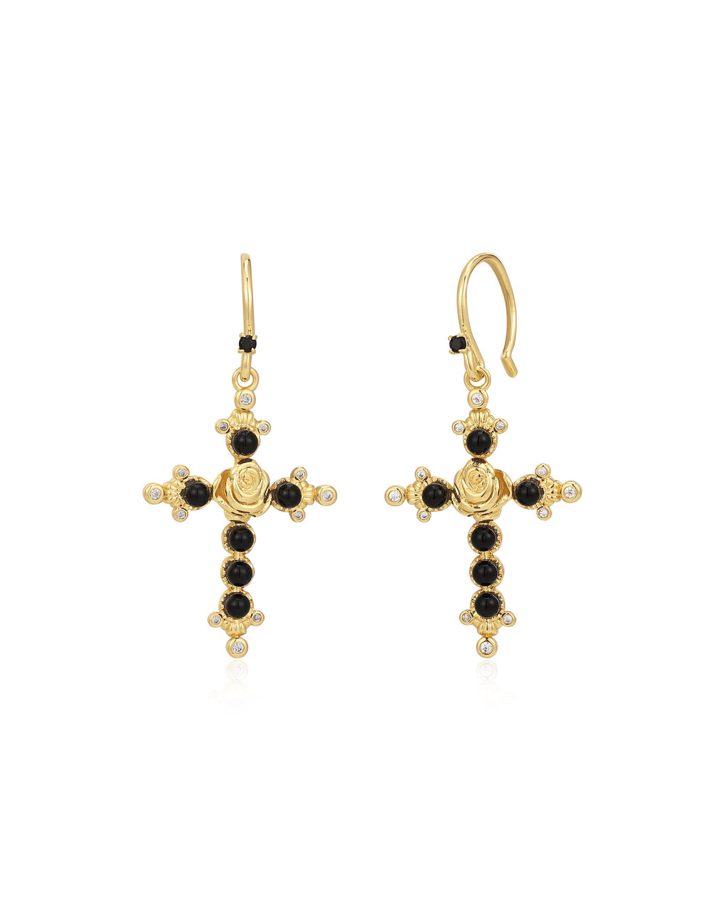 Onyx Rose Cross Hoops - Gold in Rose Gold