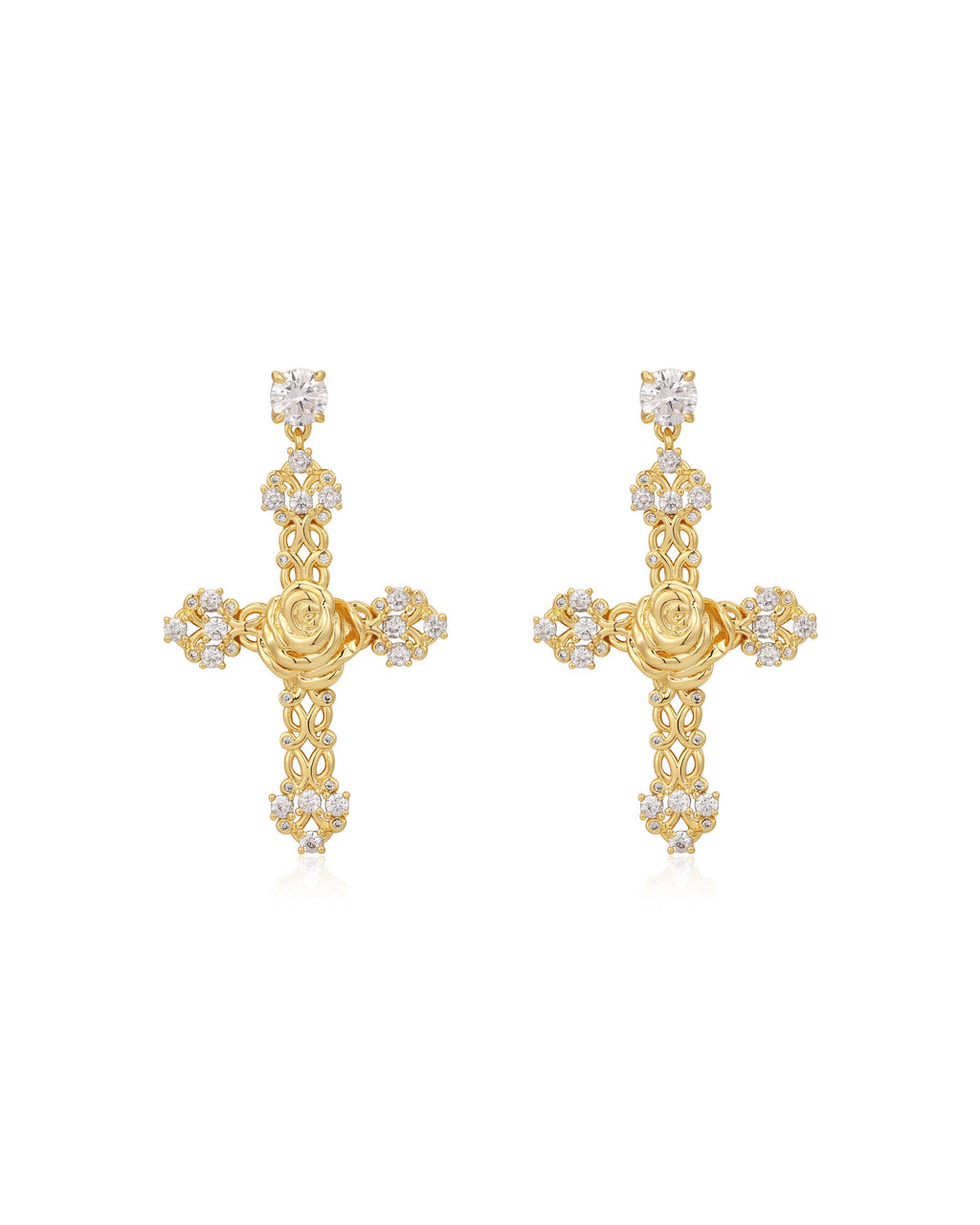 Rosa Cross Statement Earrings - Gold — hero view