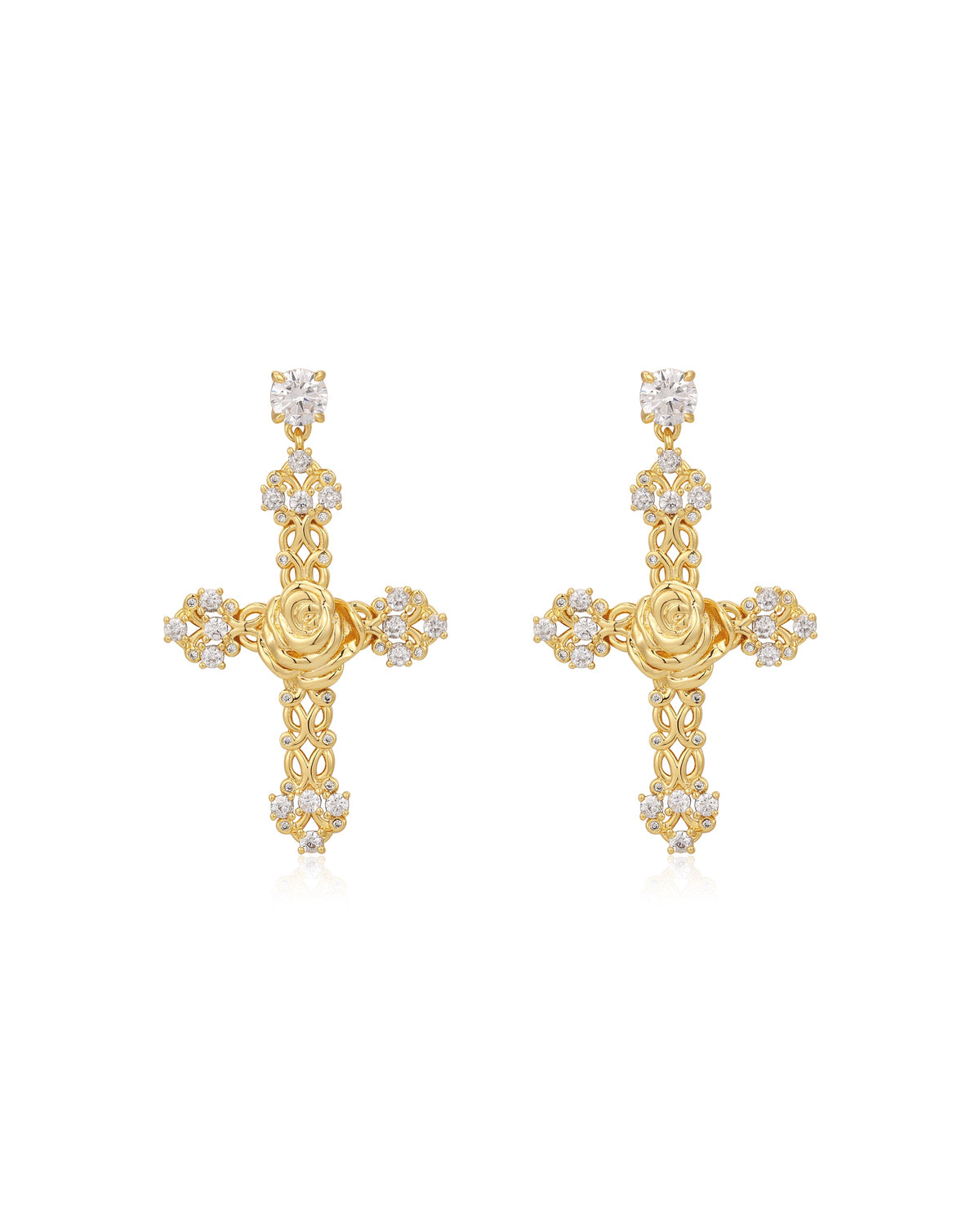 Rosa Cross Statement Earrings - Gold — hero view