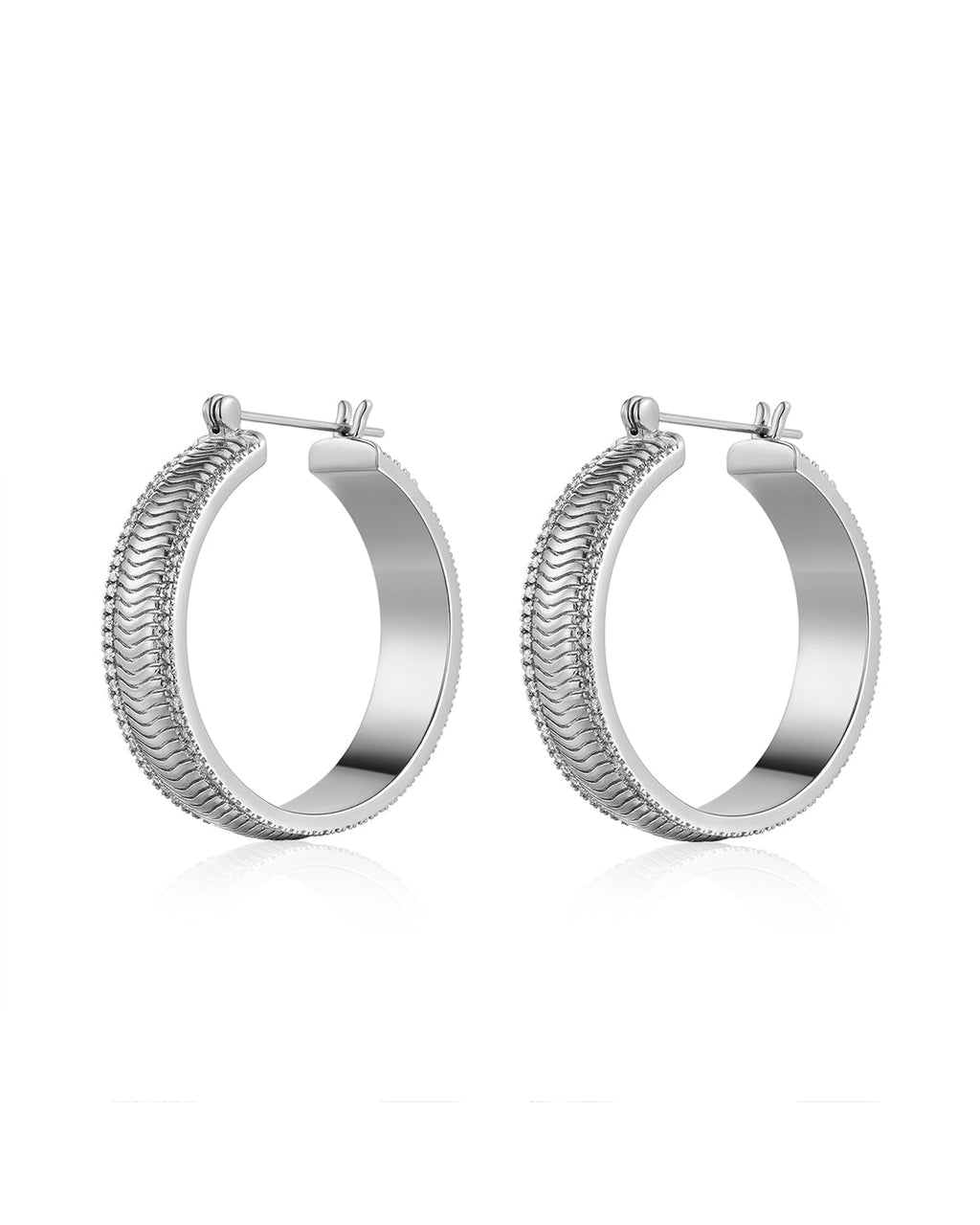 Wavey Snake Chain Hoops - Silver