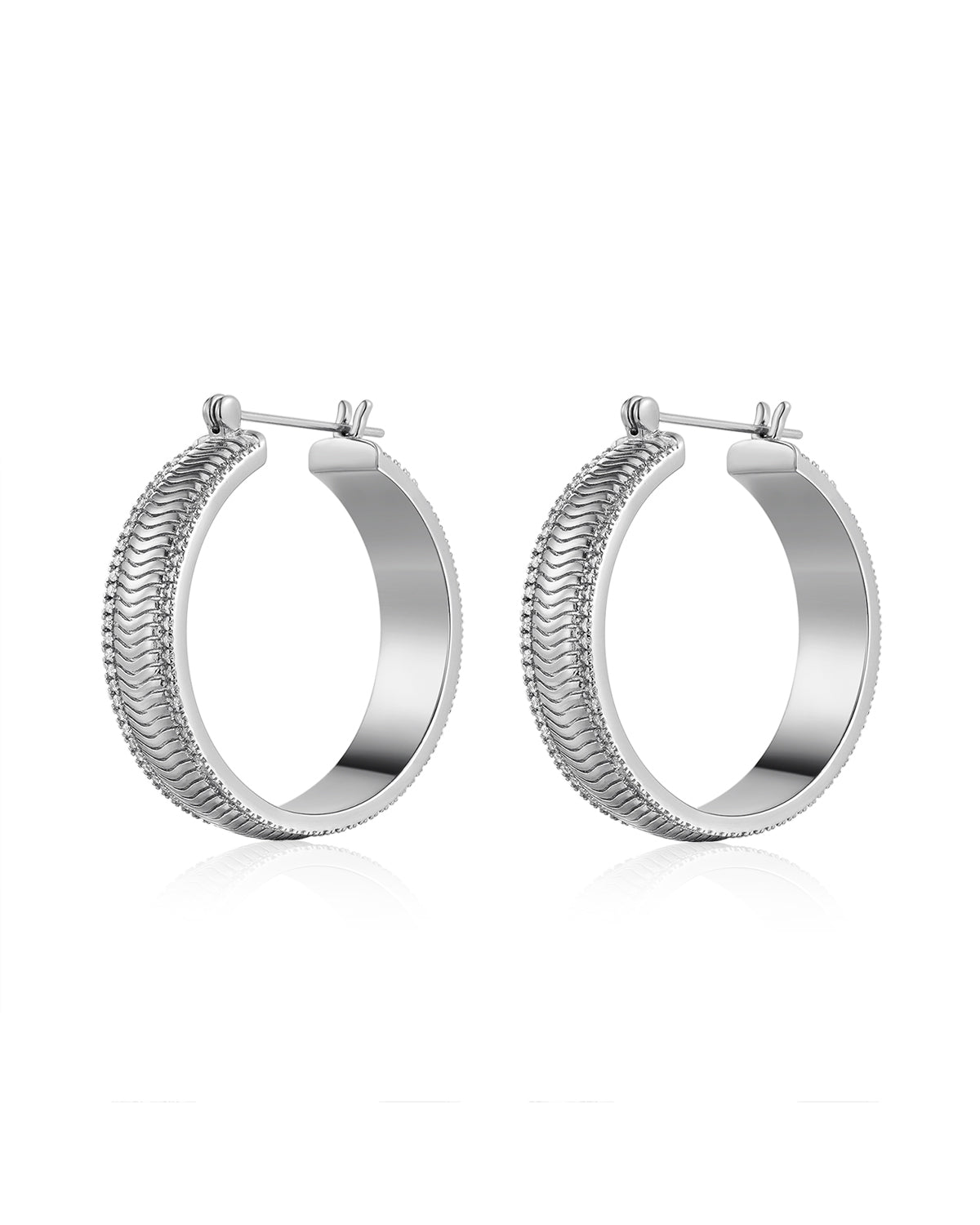Wavey Snake Chain Hoops - Silver