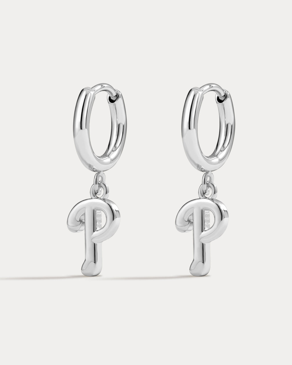 MLB Logo Charm Hoops in Silver — another angle 2