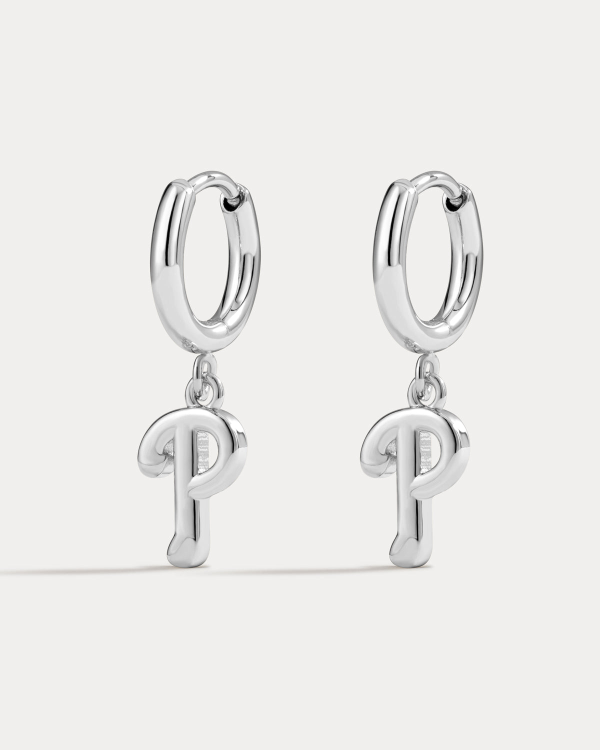 MLB Logo Charm Hoops in Silver — another angle 2