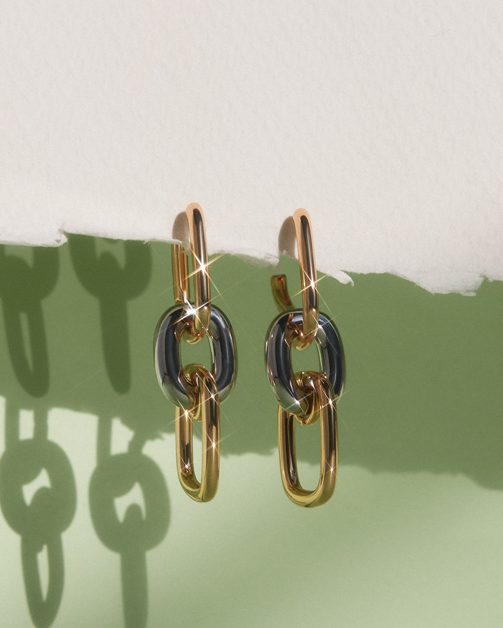 Two-Tone Chain Link Huggies — alternate angle