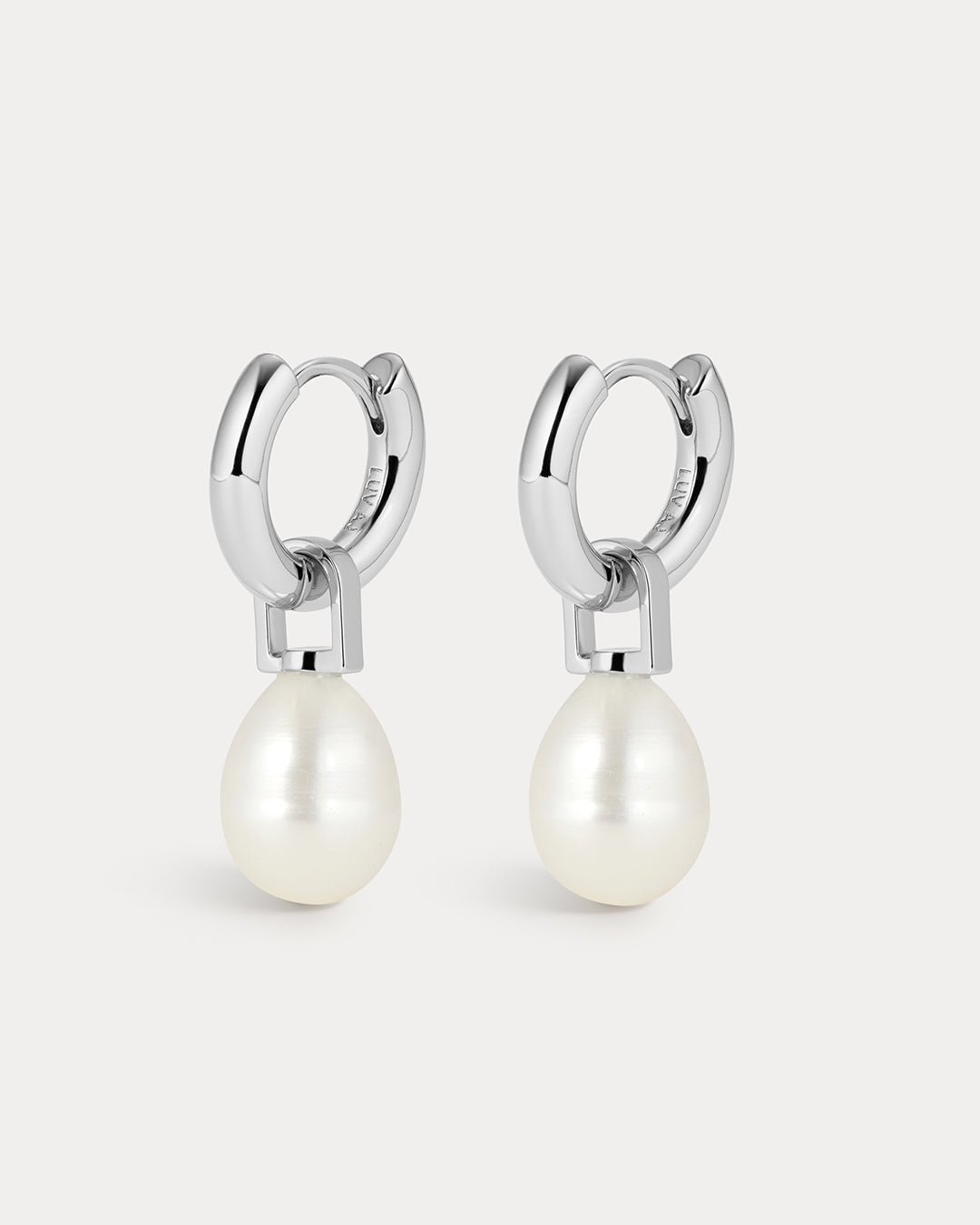 White Pearl Amalfi Huggies in White Gold - Earrings — detail view