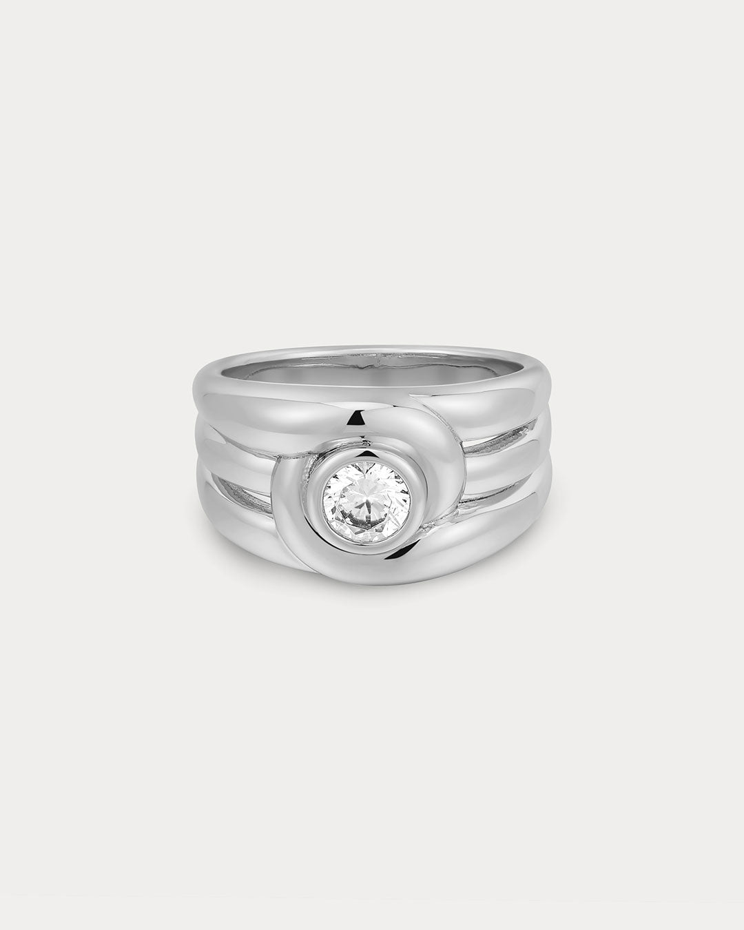 Wave Bezel Cigar Band in Silver - Rings — alternate view