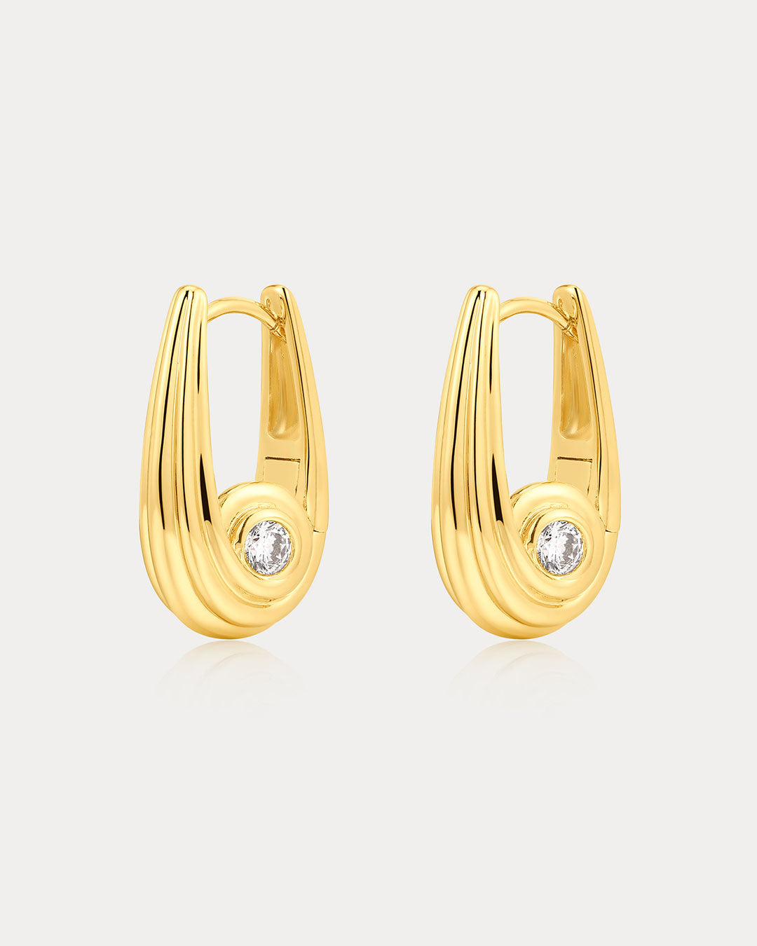 Wave Bezel Hoops in Gold