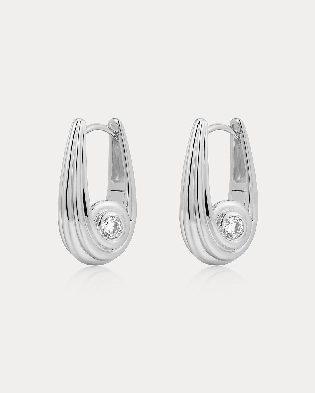 Wave Bezel Hoops in Silver — alternate view