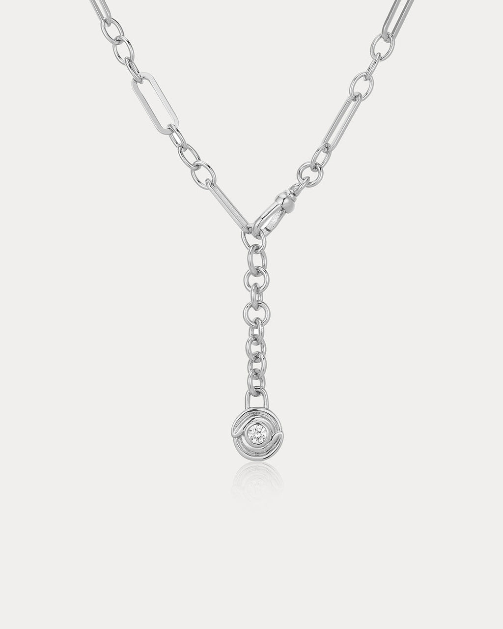 Wave Bezel Lariat in Silver - Necklaces — alternate view