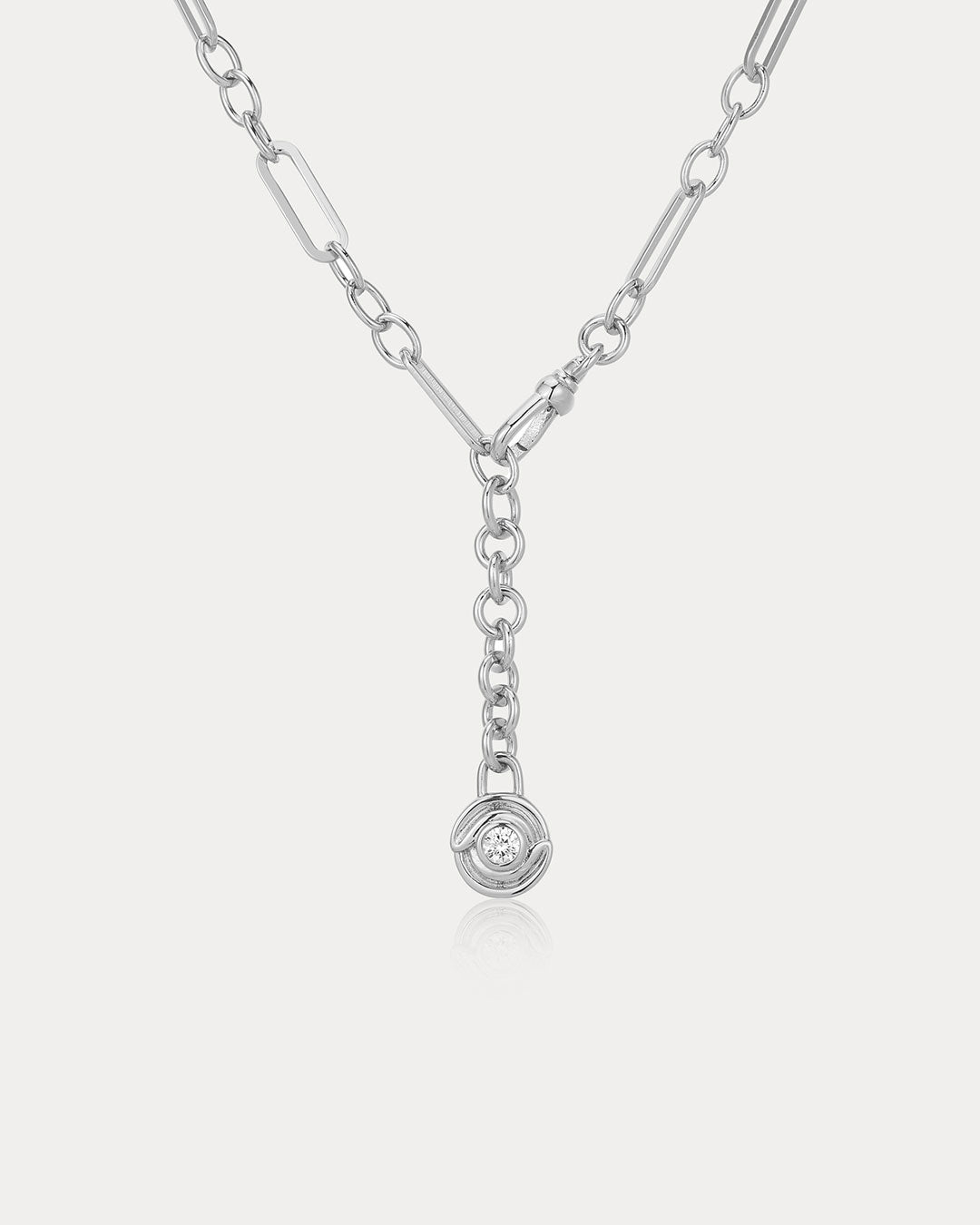 Wave Bezel Lariat in Silver - Necklaces — alternate view
