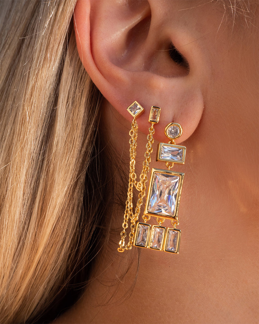 Mixte Cascading Chain Studs - Gold — alternate view