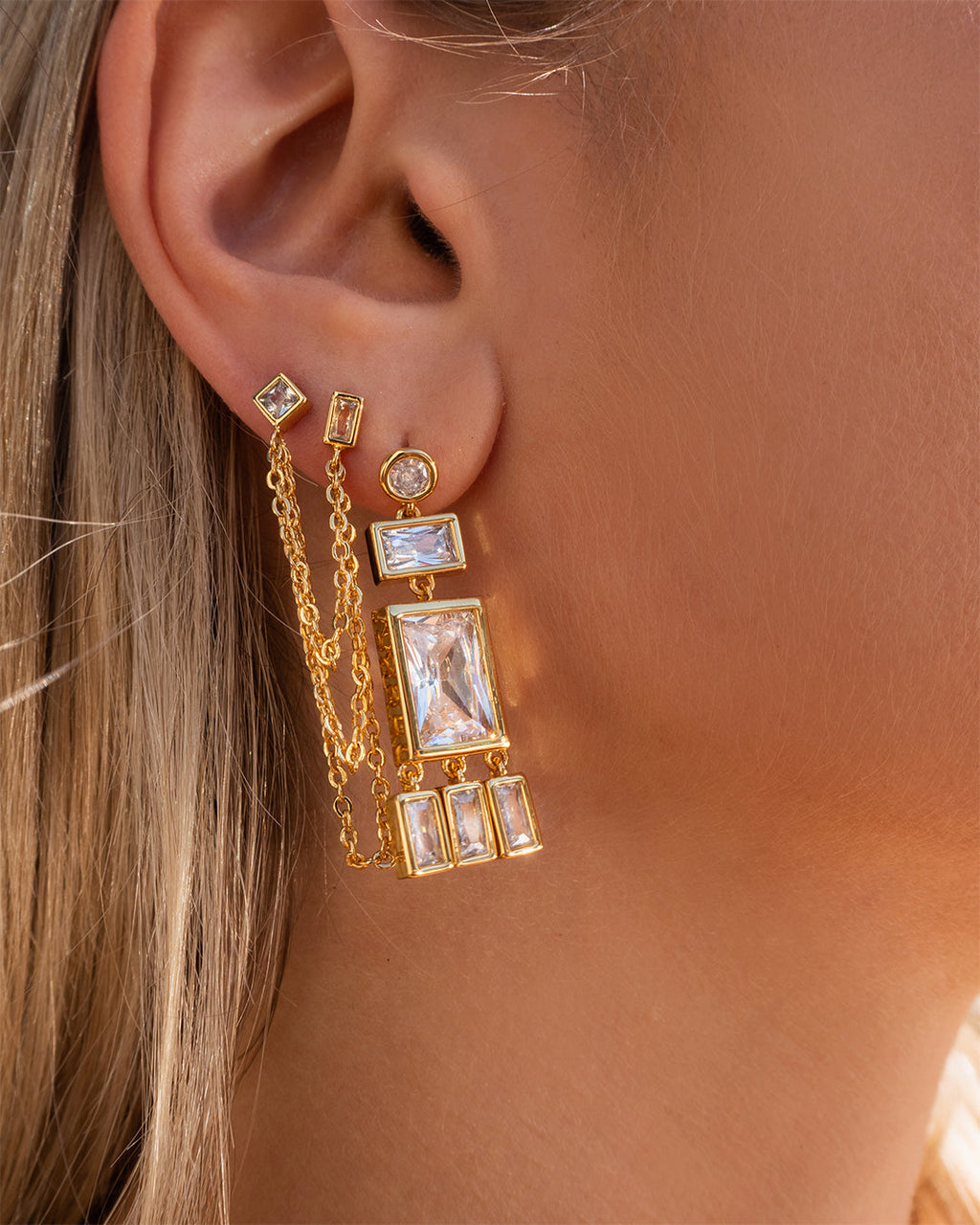 Mixte Cascading Chain Studs - Gold — alternate angle