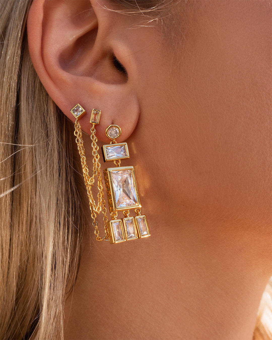 Mixte Cascading Chain Studs - Gold — alternate angle