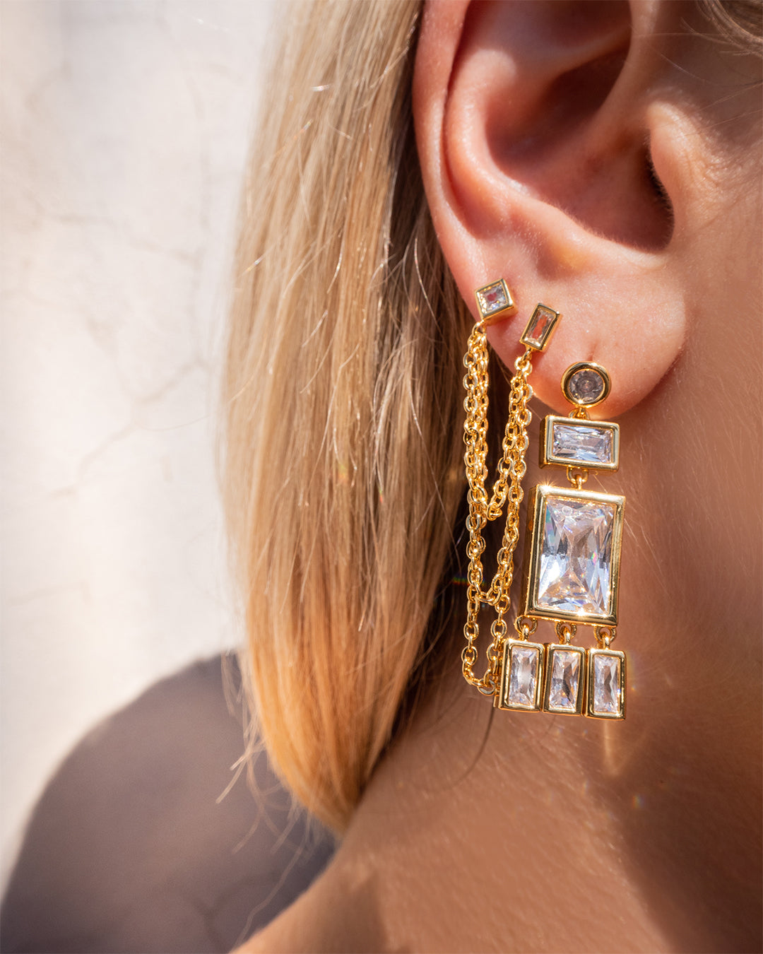 Baguette Shaker Statement Studs - Silver - Earrings — another angle