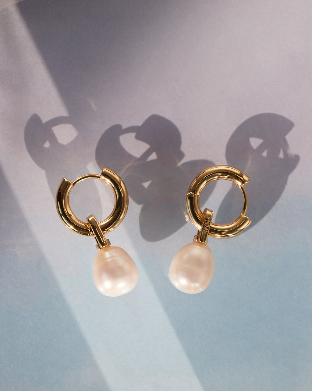 White Pearl Amalfi Huggies in White Gold - Earrings — alternate view 2