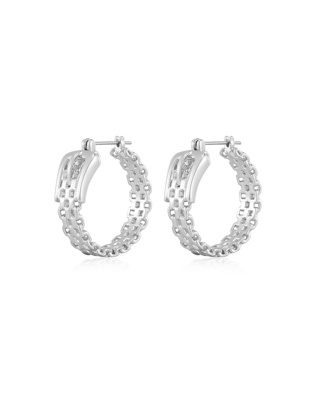 Woven Buckle Hoops - Silver