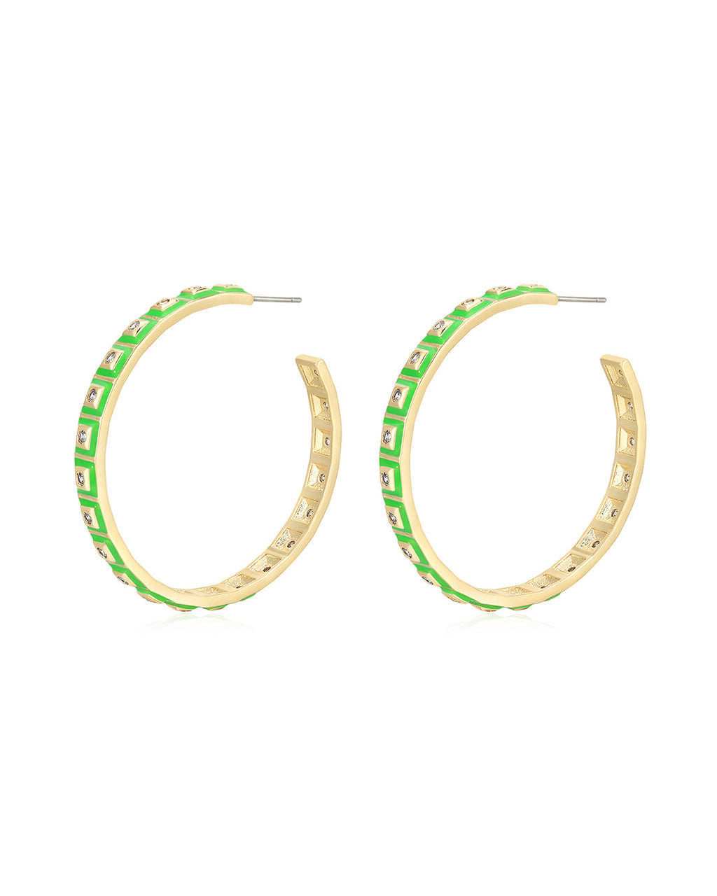XL Pyramid Stud Hoops- Bright Green - Gold