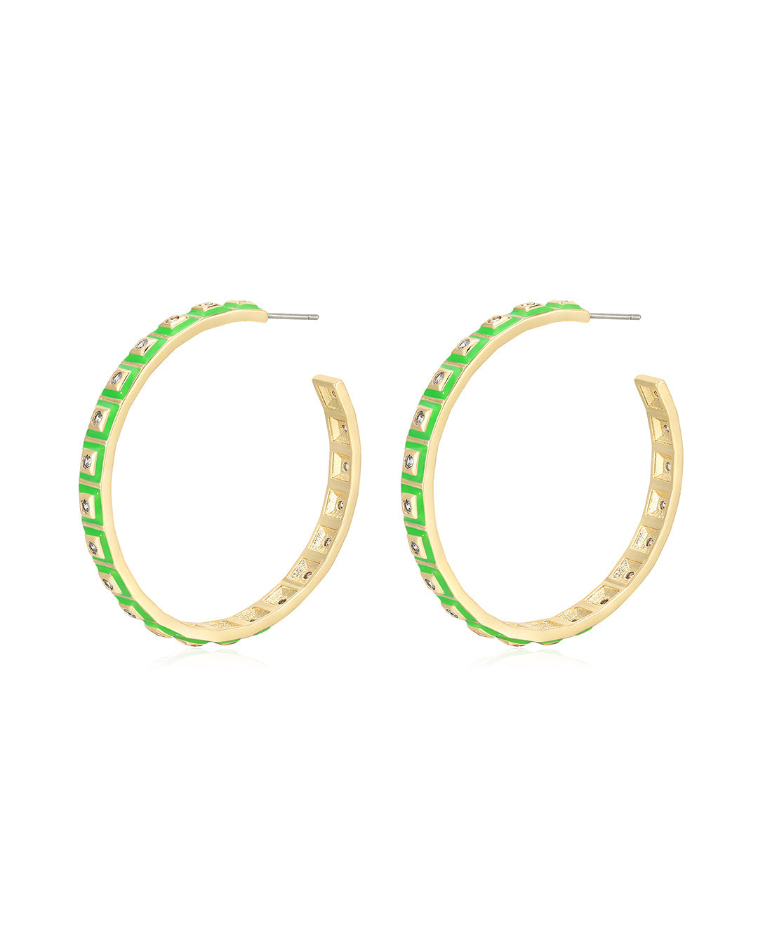 XL Pyramid Stud Hoops- Bright Green - Gold