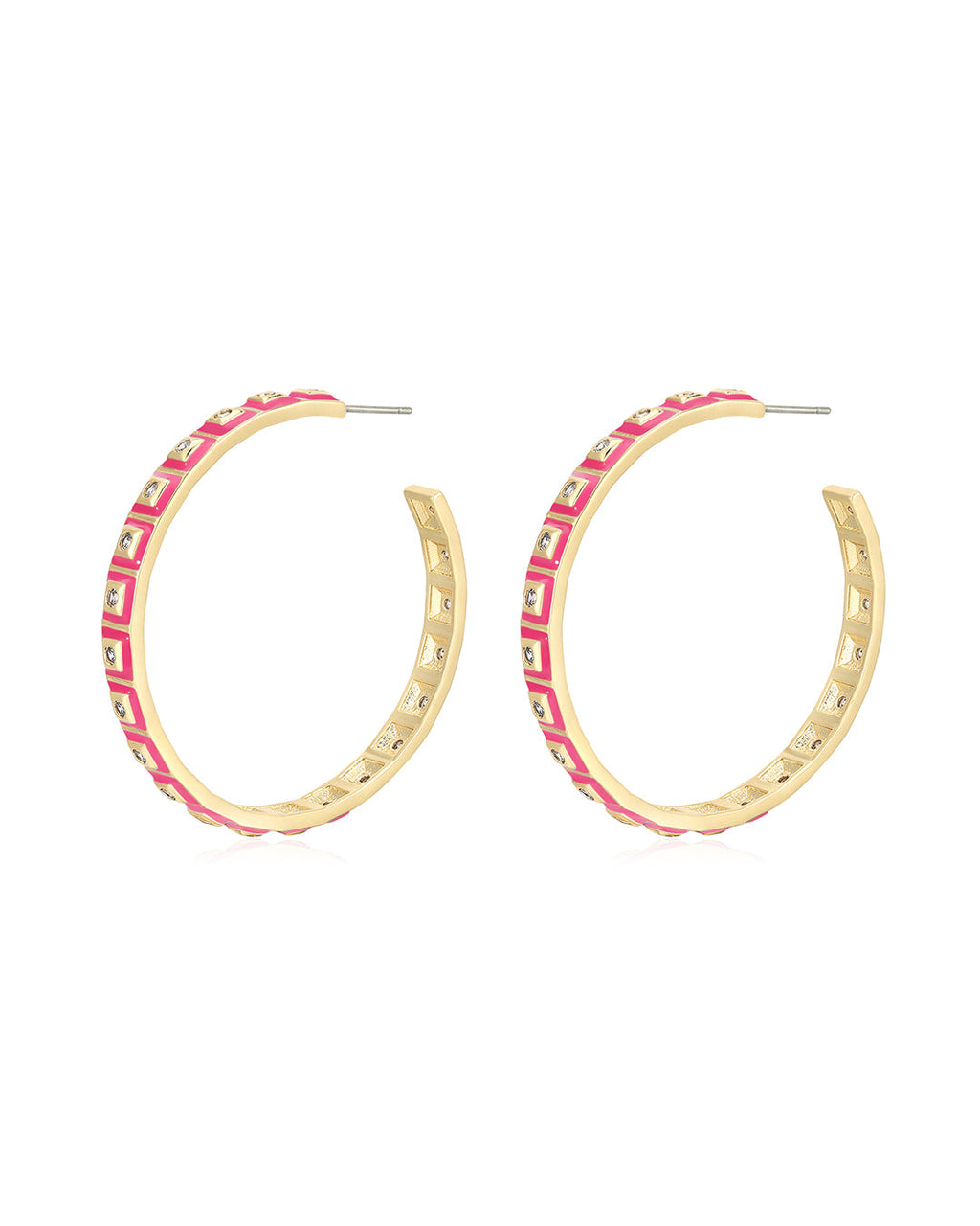 XL Pyramid Stud Hoops- Hot Pink - Gold